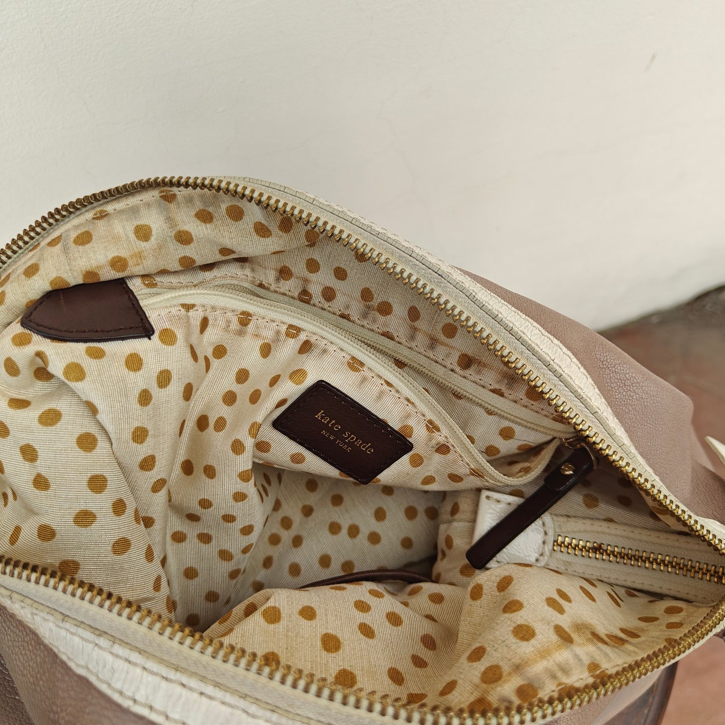 Taupe Leather Hobo Shoulder Bag