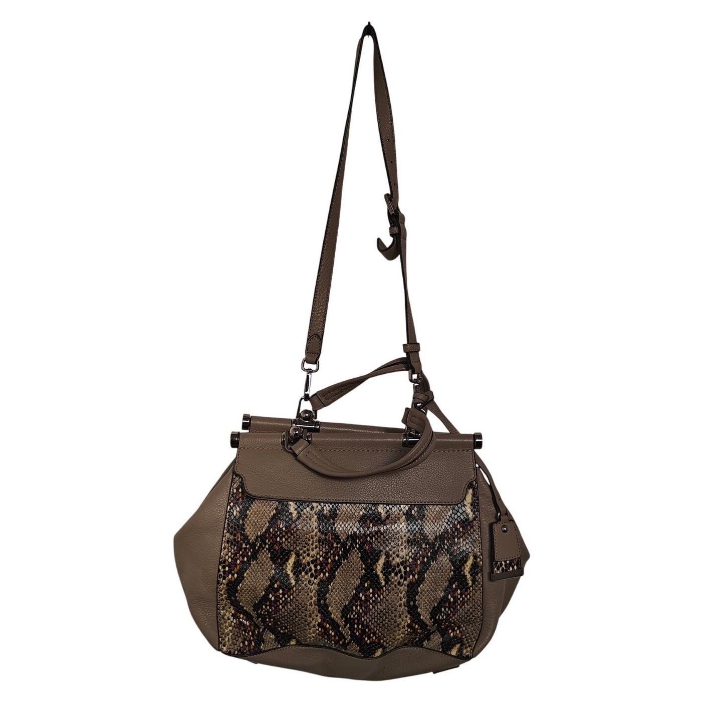 Taupe Snake-Embossed Leather Satchel