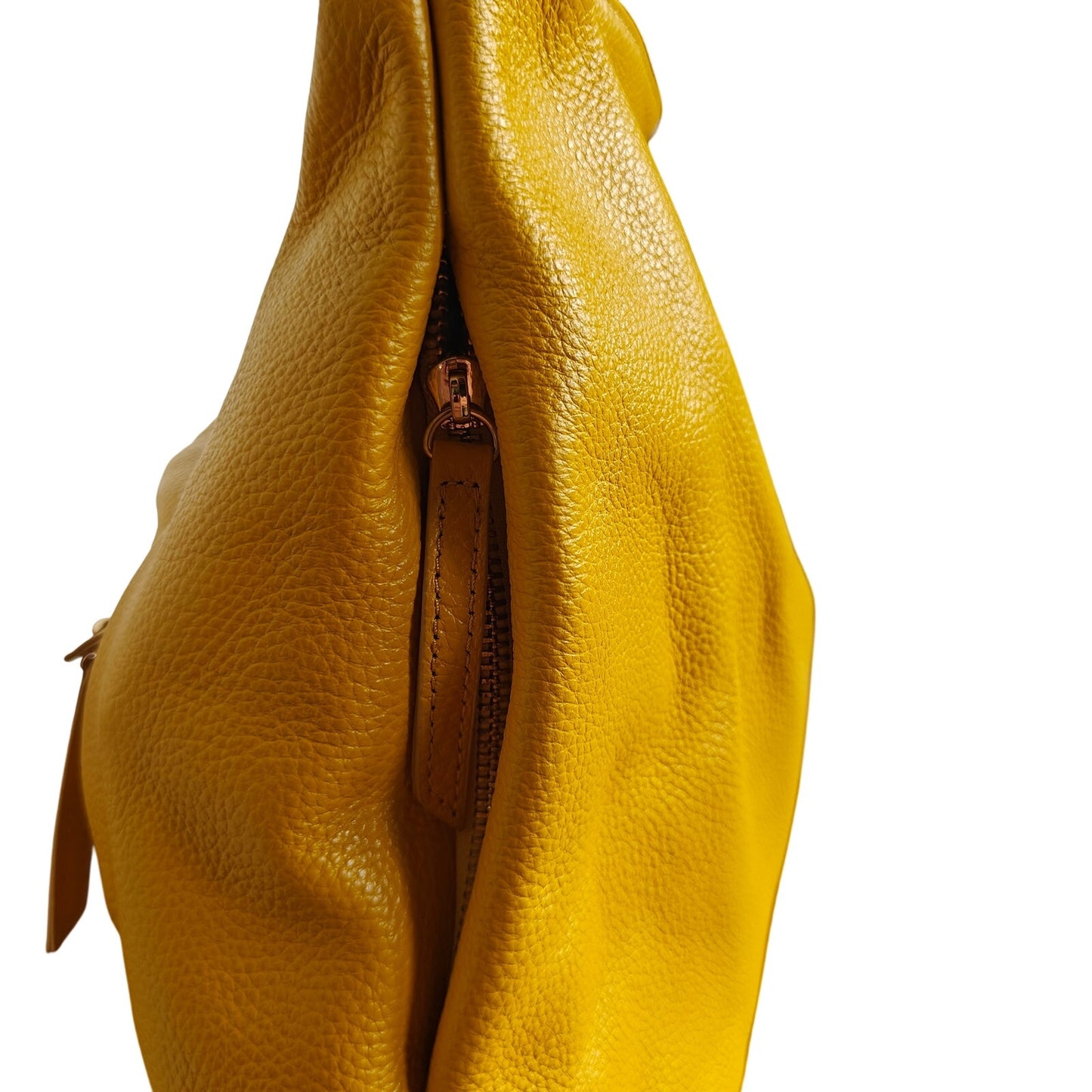 Yellow Pebbled Leather Hobo Shoulder Bag