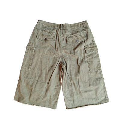 Army Green Cargo Shorts With Frayed Hem
