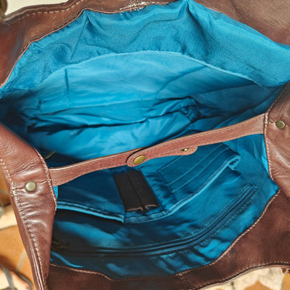 Leather Tote Bag Brown Shoulder Work Laptop Carryall with Front Pocket