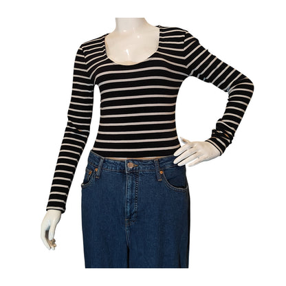 Black and White Stripe Long-Sleeve Bodysuit