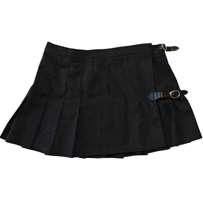 Black Pleated Mini Skirt With Buckle Detail