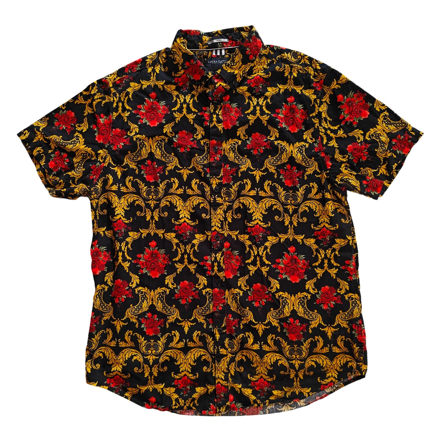 Black Baroque Floral Button Down Shirt