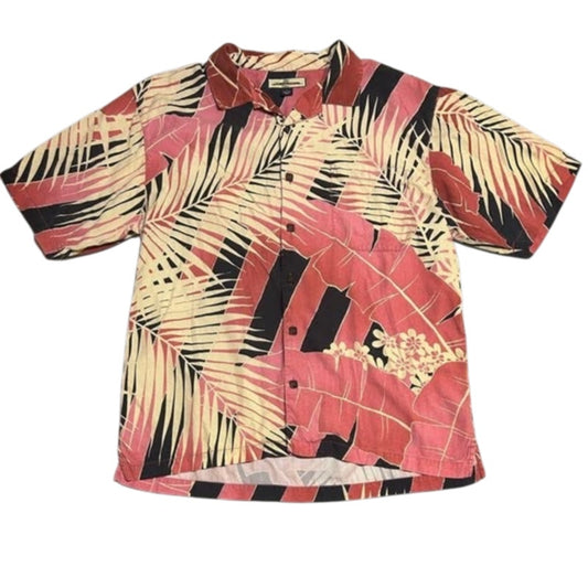 100% Silk Pink and Cream Tropical Print Camp Shirt