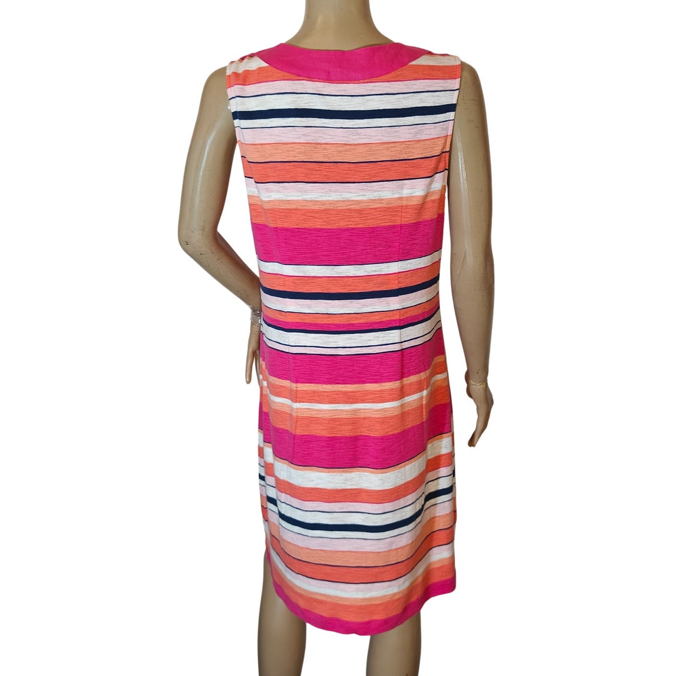 Pink and Orange Striped Sleeveless Midi Dress