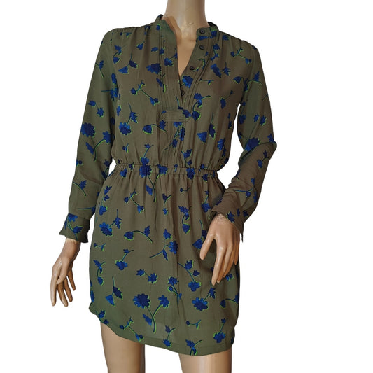 Green and Blue Floral Long-Sleeve Dress