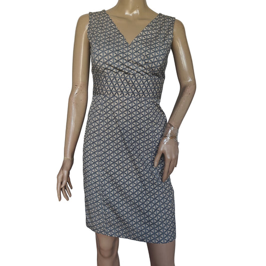 Beige and Black Stretch Geometric Sheath Dress
