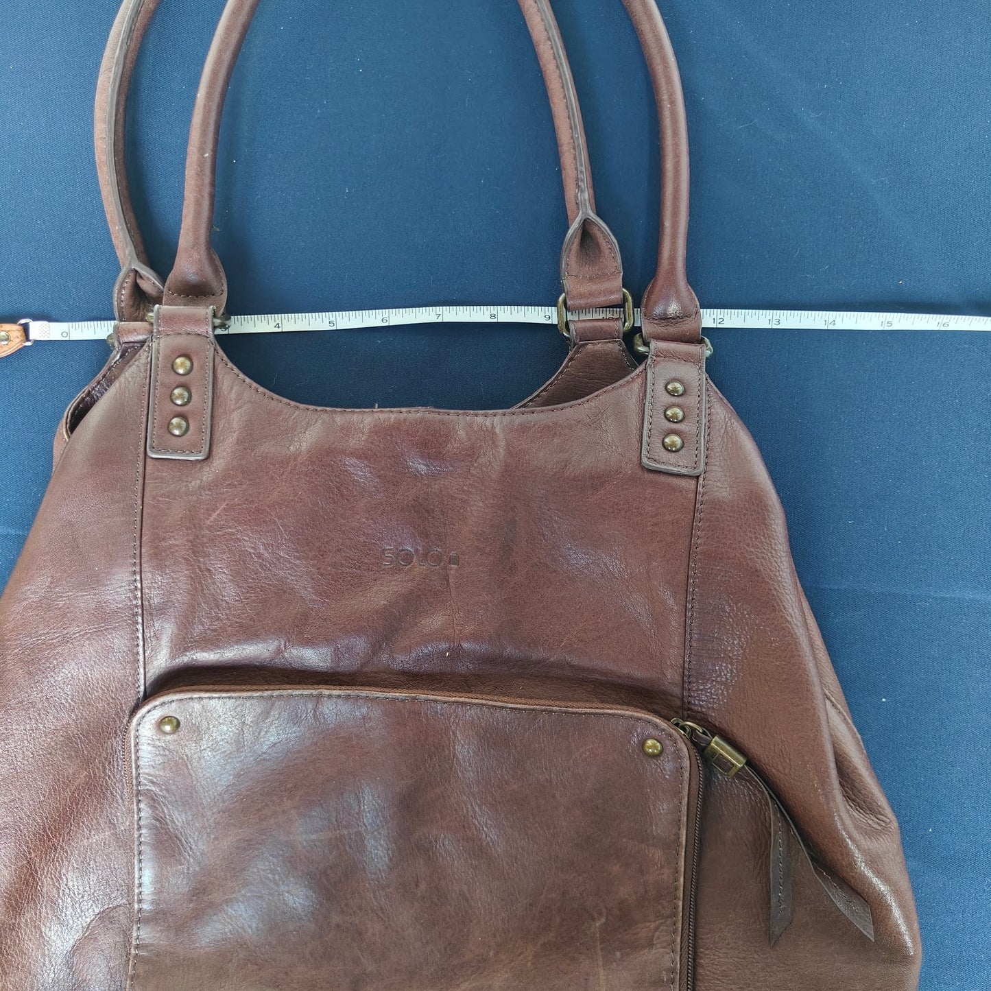 Leather Tote Bag Brown Shoulder Work Laptop Carryall with Front Pocket
