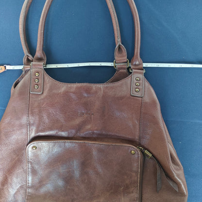 Leather Tote Bag Brown Shoulder Work Laptop Carryall with Front Pocket
