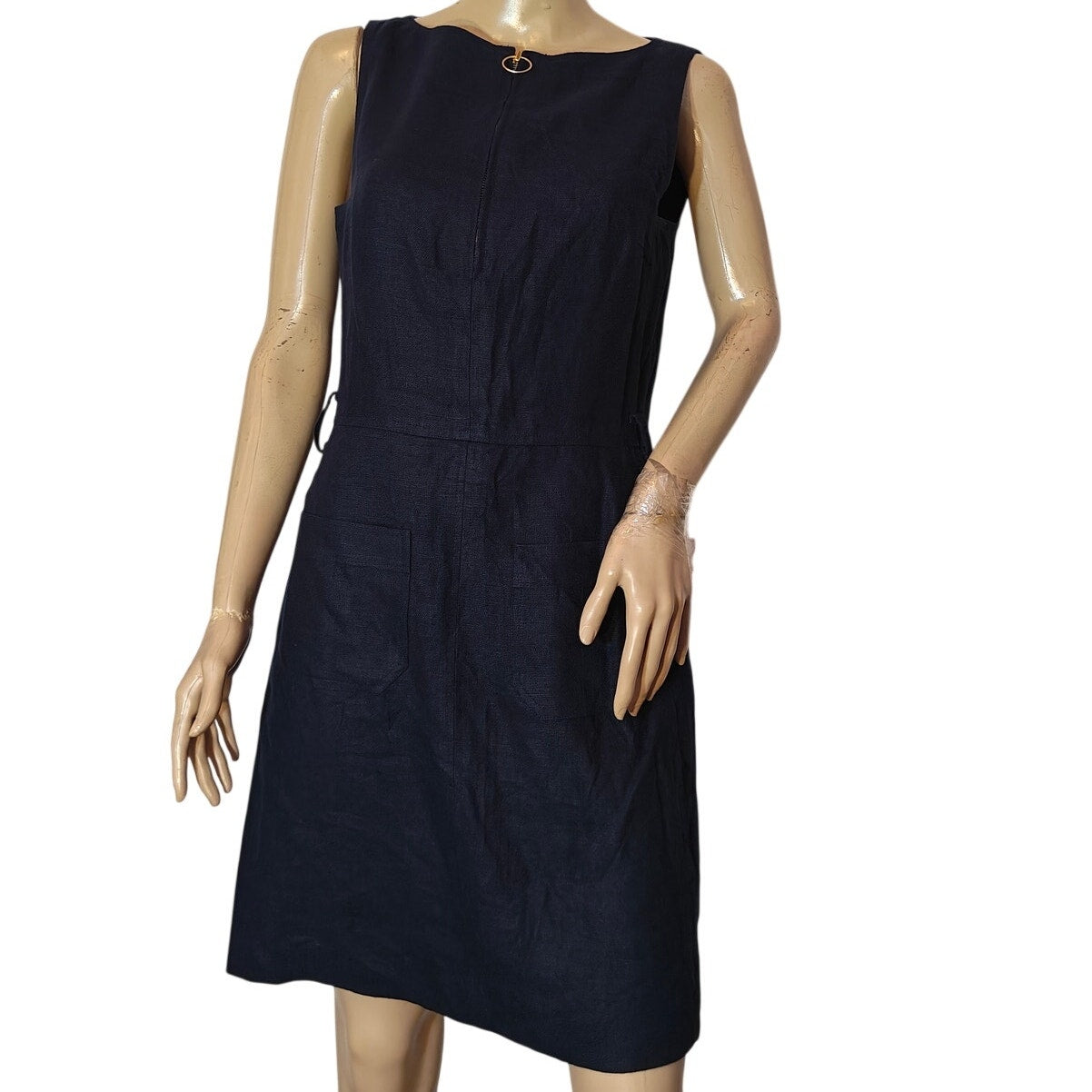 Navy Linen Sleeveless Shift Dress