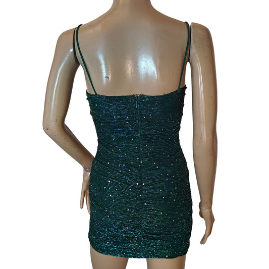 Green Glitter Ruched Bodycon Mini Dress