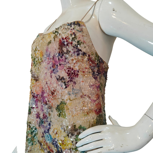 Multicolor Sequin Floral Slip Cocktail Dress