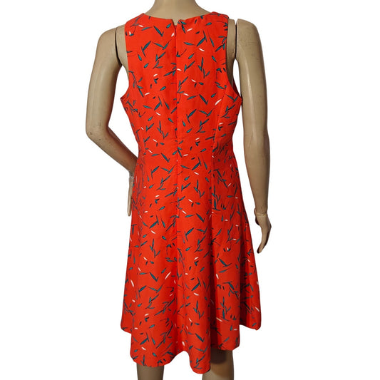 Orange Printed Sleeveless Fit & Flare Dress