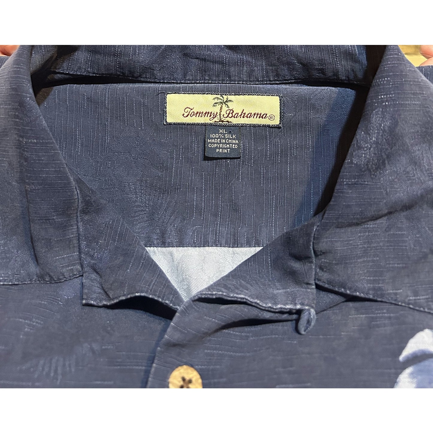 100% Silk Navy Floral Hawaiian Camp Shirt