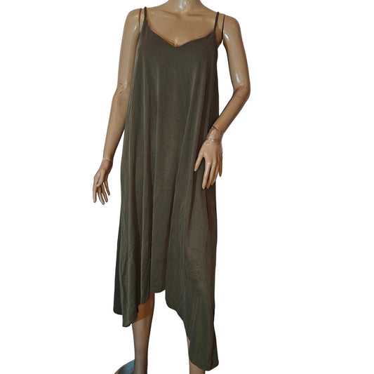 Olive Green Asymmetrical Midi Slip Dress
