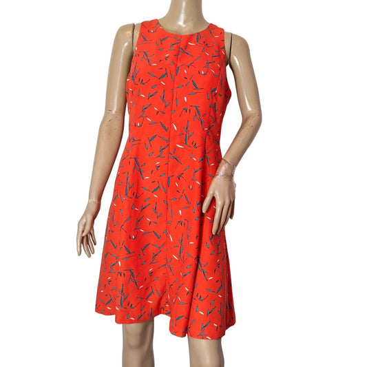 Orange Printed Sleeveless Fit & Flare Dress