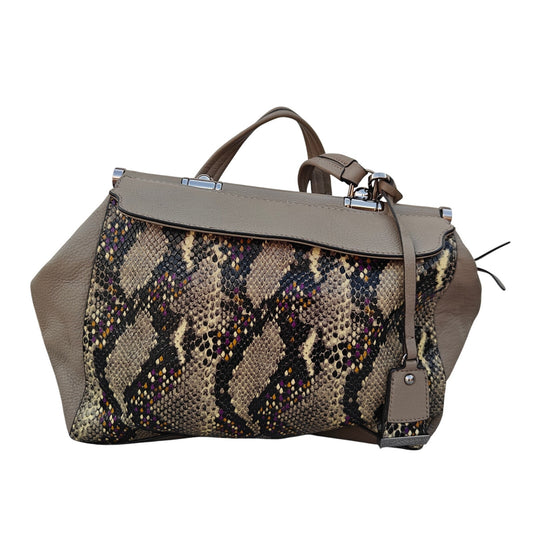 Taupe Snake-Embossed Leather Satchel