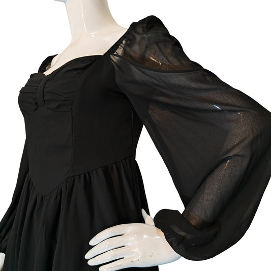 Black Sheer Sleeve Sweetheart Neck Mini Dress