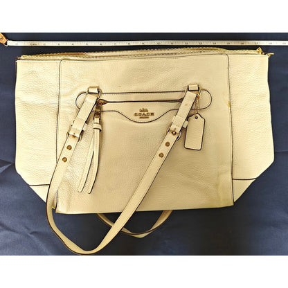 Chalk Pebbled Leather Zip-Top Tote Bag