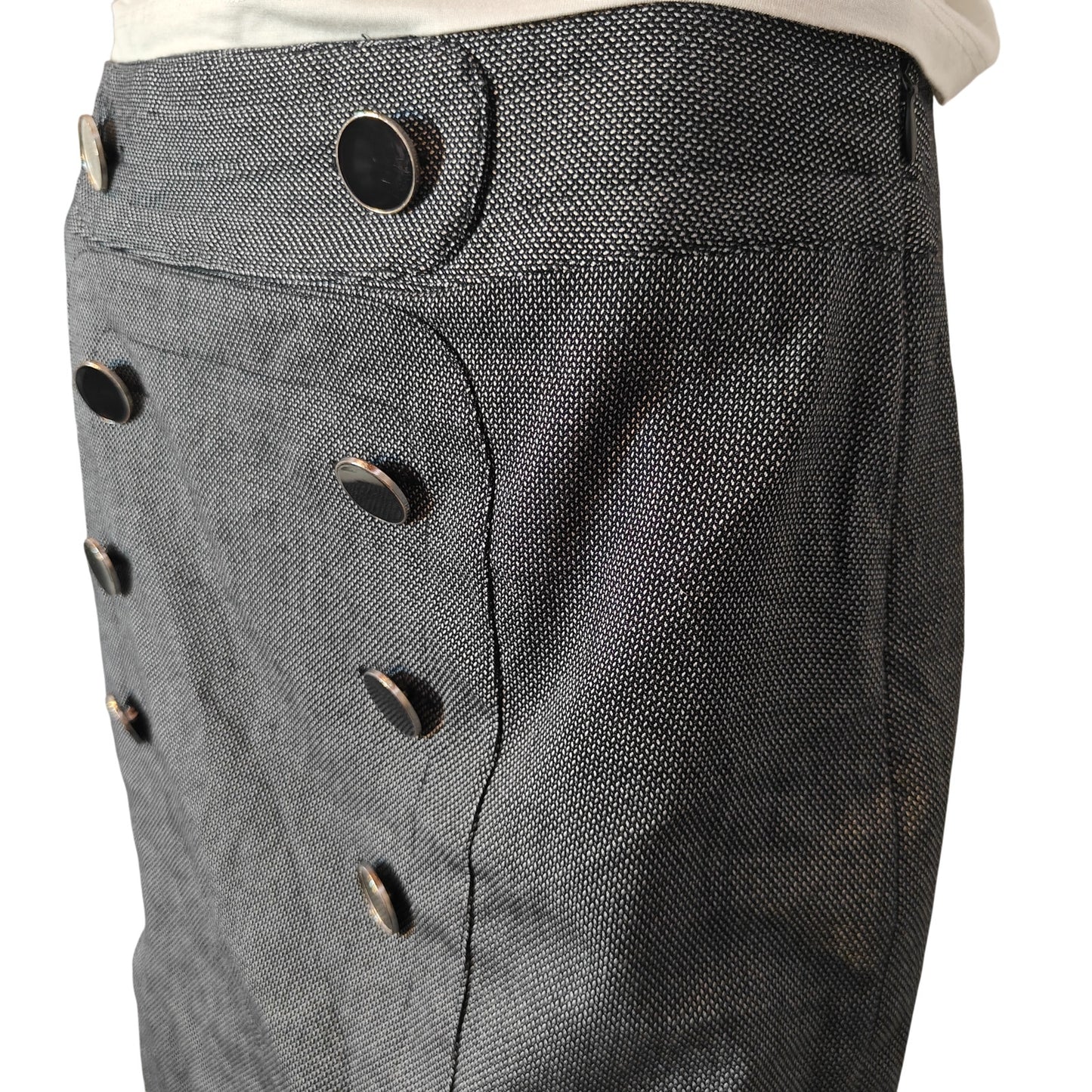 Navy Button-Front Pencil Skirt