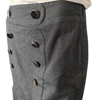 Navy Button-Front Pencil Skirt