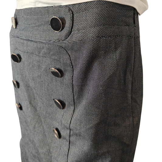 Navy Button-Front Pencil Skirt