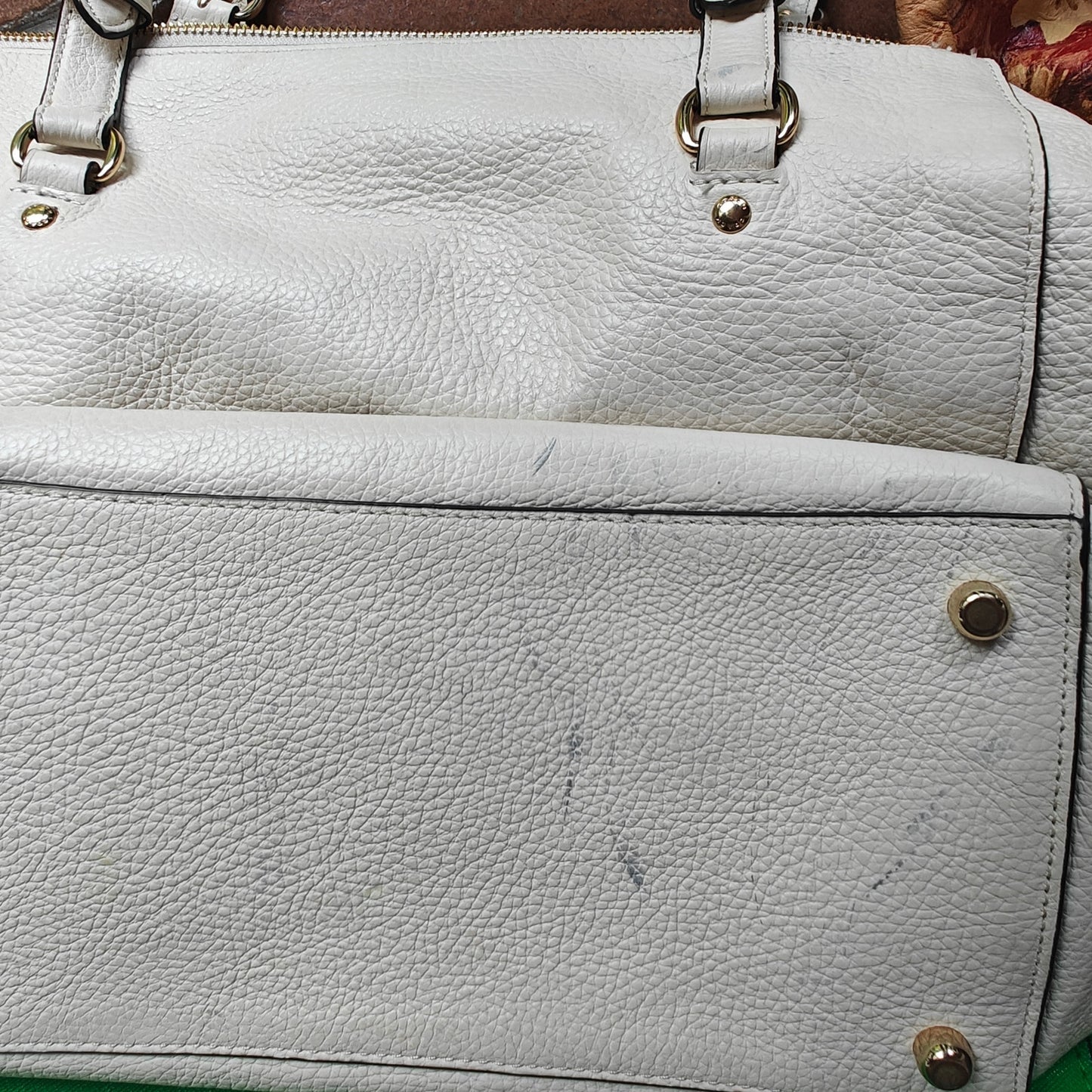 Chalk Pebbled Leather Zip-Top Tote Bag