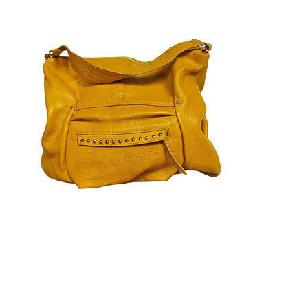 Yellow Pebbled Leather Hobo Shoulder Bag