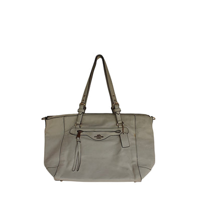 Chalk Pebbled Leather Zip-Top Tote Bag