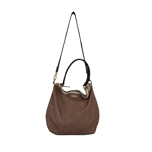 Taupe Leather Hobo Shoulder Bag