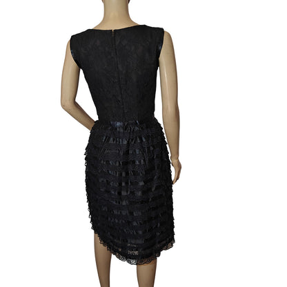 Vintage Marcel Fenez by Roland Klein Black Lace Ruffle Midi Cocktail Dress