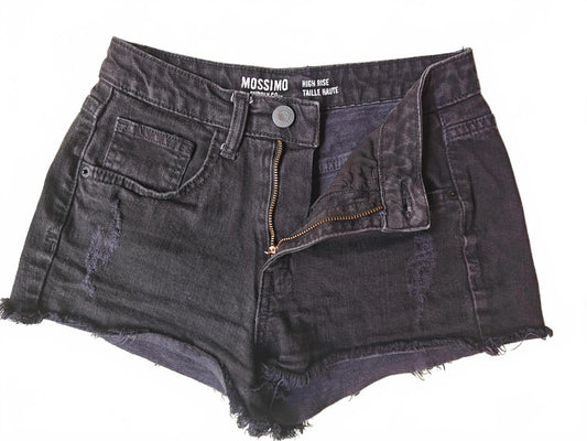 Black High Rise Cut Off Jean Shorts
