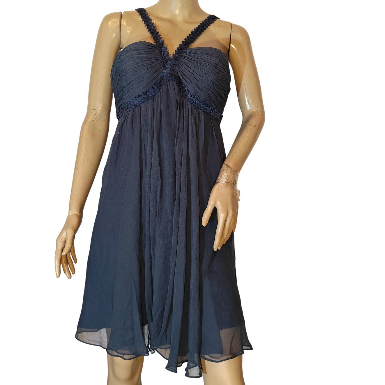 Blue Silk Chiffon Empire Waist Midi Dress