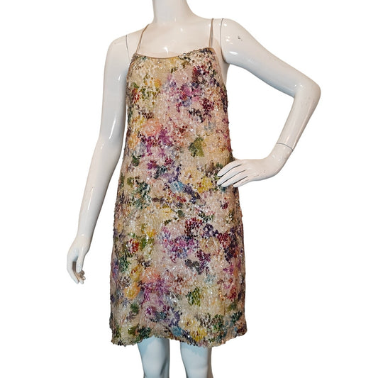 Multicolor Sequin Floral Slip Cocktail Dress