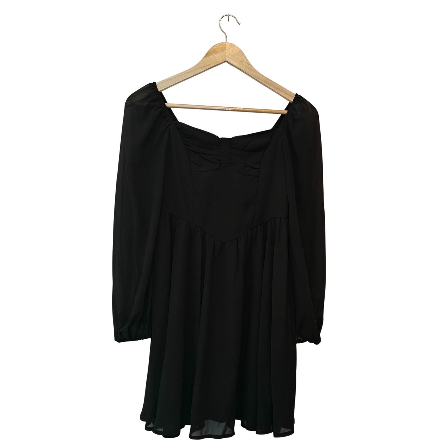 Black Sheer Sleeve Sweetheart Neck Mini Dress