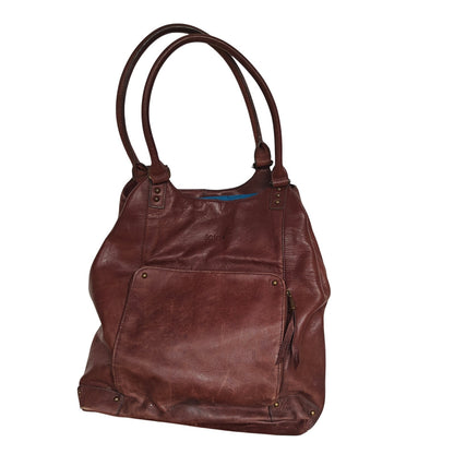 Leather Tote Bag Brown Shoulder Work Laptop Carryall with Front Pocket