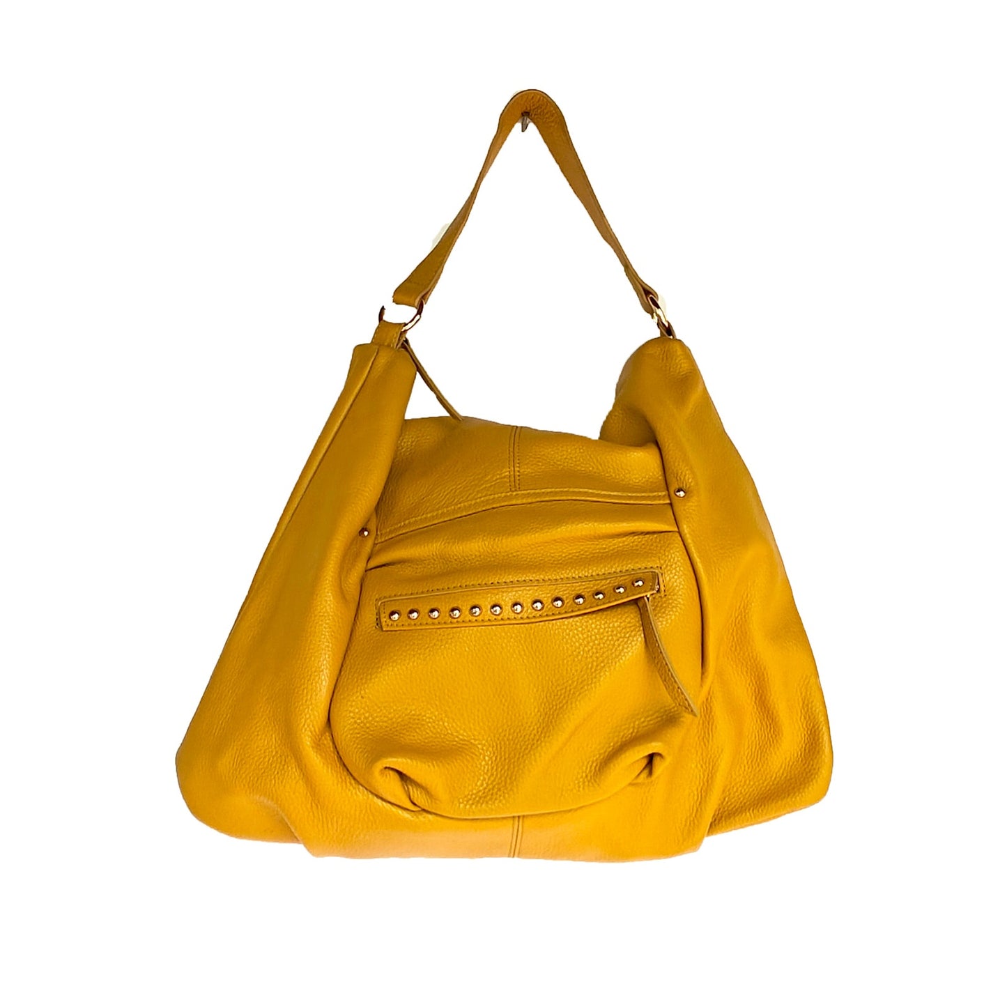 Yellow Pebbled Leather Hobo Shoulder Bag
