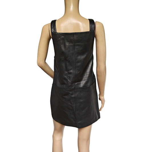 Black Leather Dress with Front Pockets