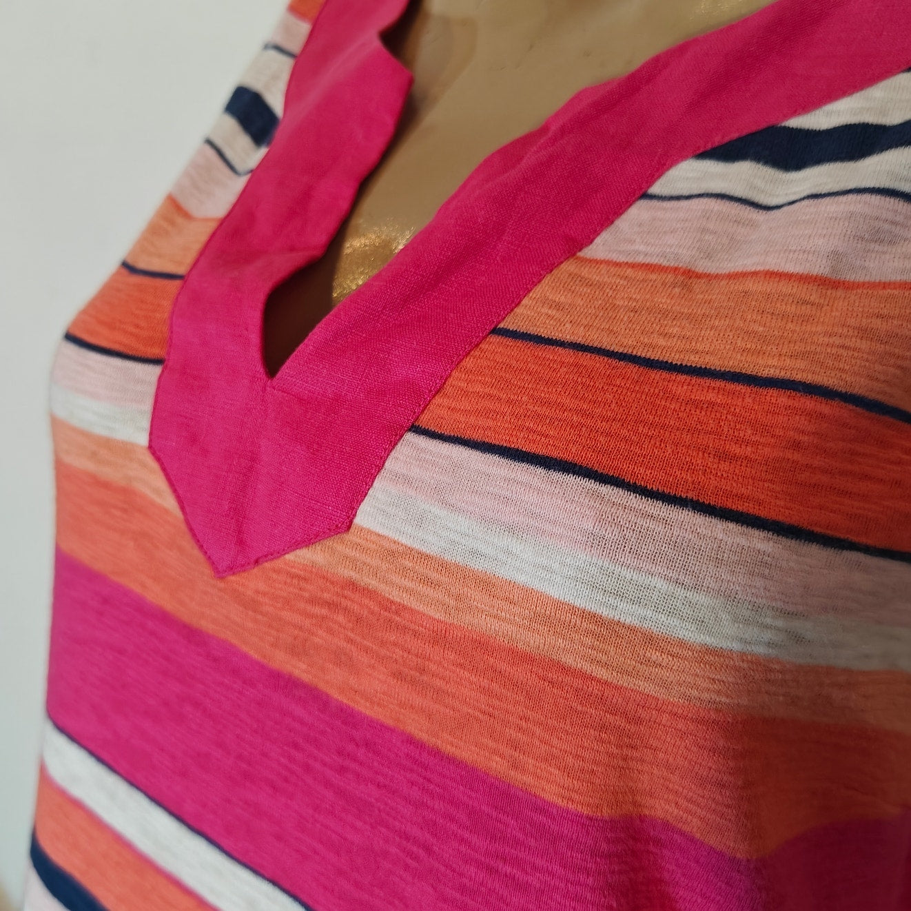 Pink and Orange Striped Sleeveless Midi Dress