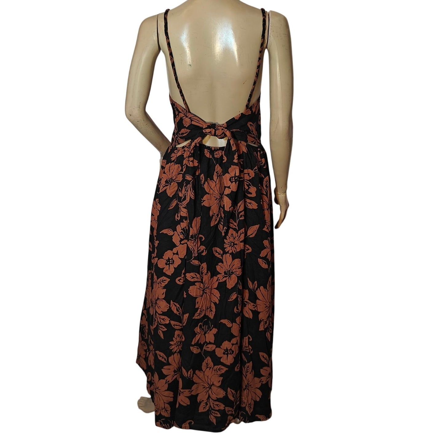 Floral Linen Backless Maxi Dress