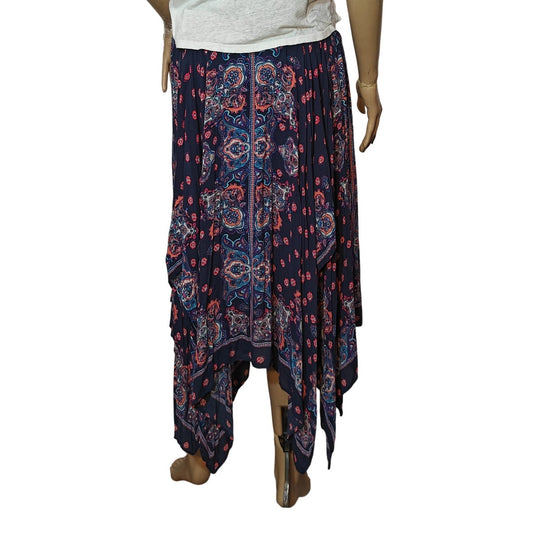Navy Boho Handkerchief Hem Maxi Skirt