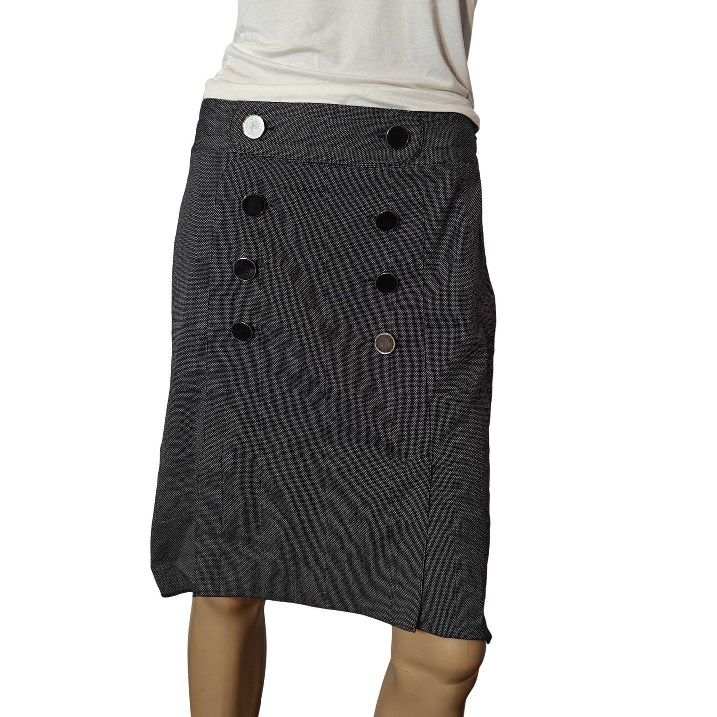 Navy Button-Front Pencil Skirt