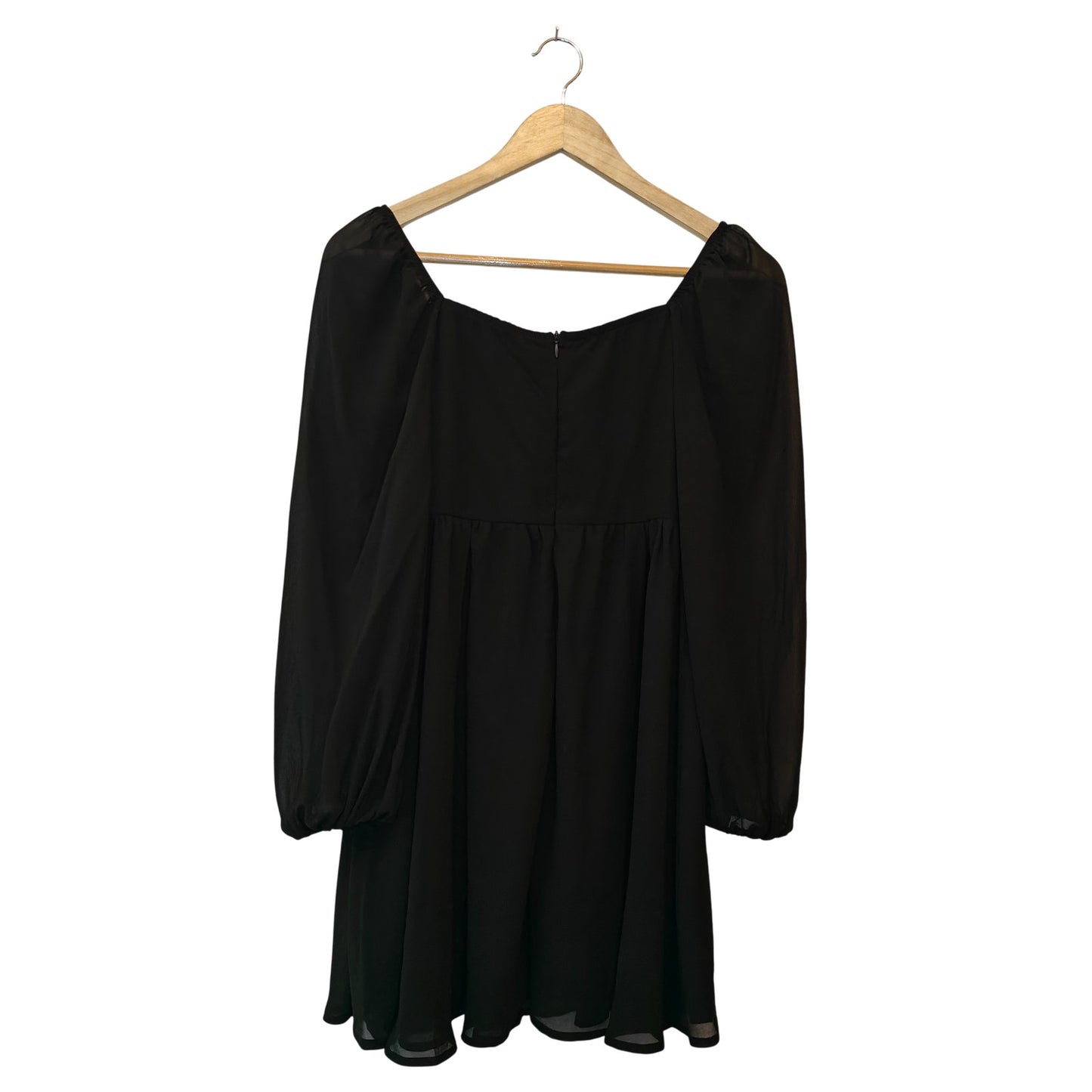 Black Sheer Sleeve Sweetheart Neck Mini Dress