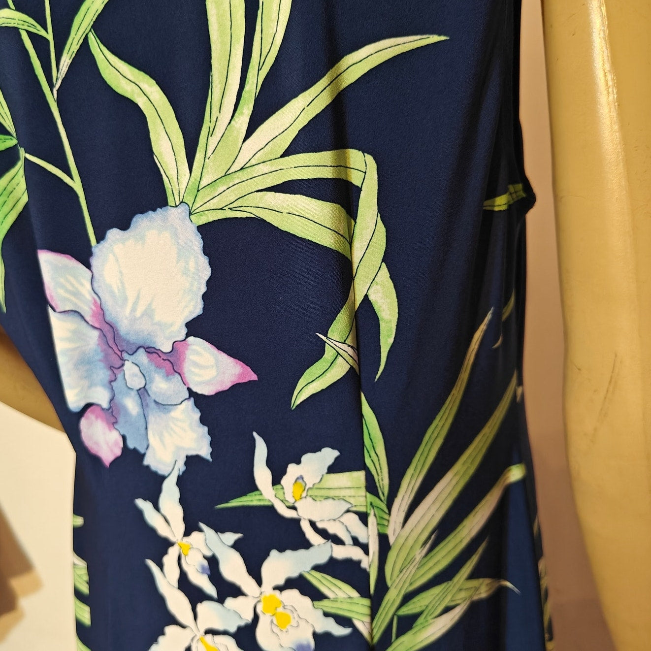 Navy Floral Cowl Neck Sleeveless Dress