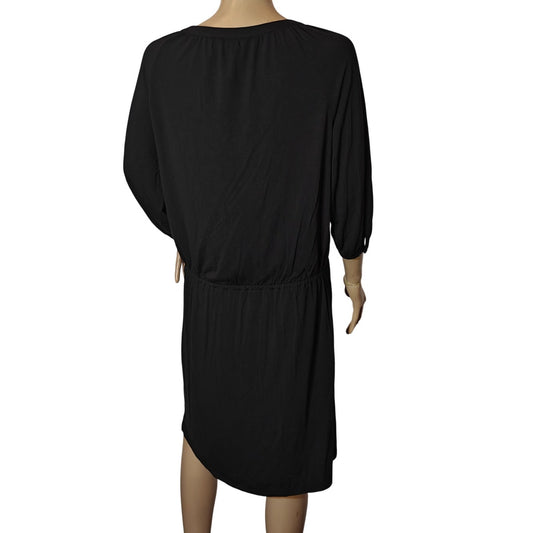 Black Faux Wrap Dolman Sleeve Dress