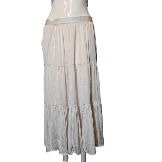 White Tiered Satin Maxi Skirt