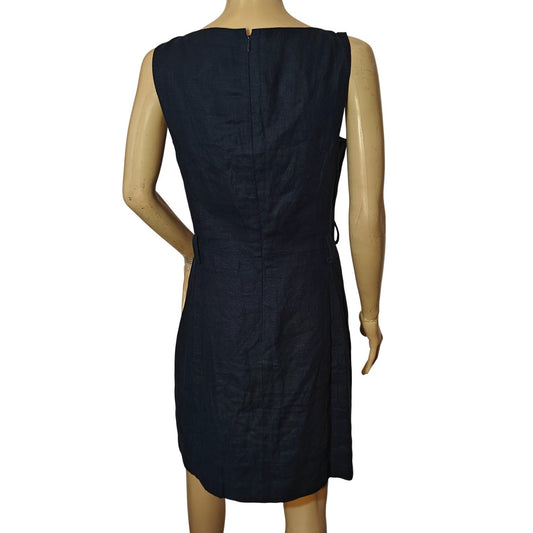 Navy Linen Sleeveless Shift Dress