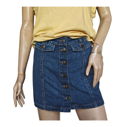 Button-Front Dark Wash Denim Mini Skirt