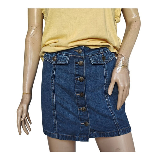 Button-Front Dark Wash Denim Mini Skirt